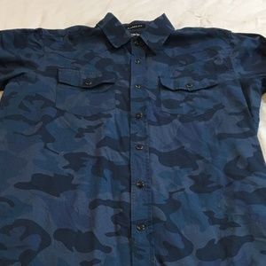 Carbon Mens Blue Camouflage Button Down Fun Shirt